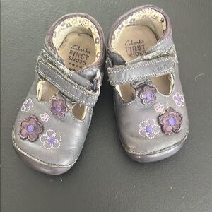 Clarks Purple Baby Walker Shoes with Floral Appliqués